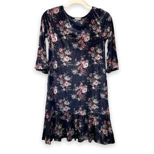 Navy Blue Velvet Floral Dress